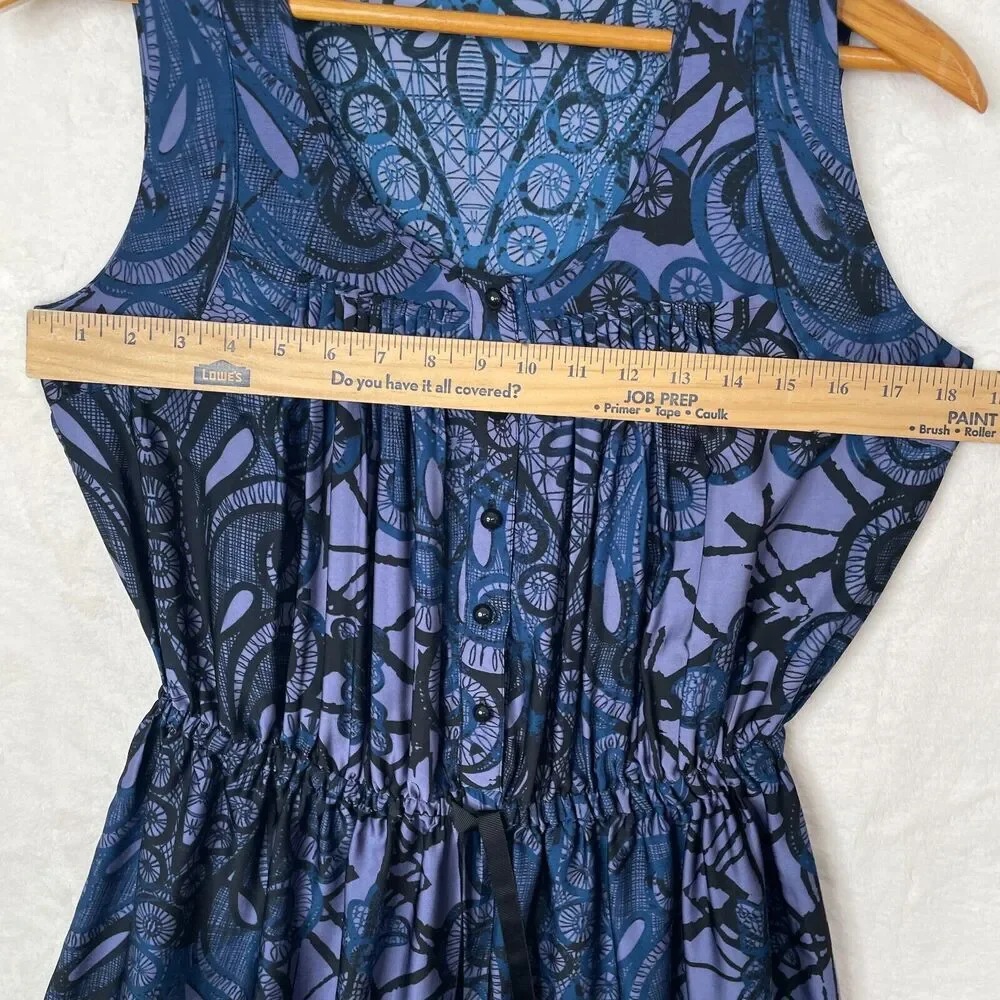 Banana Republic Dress Womens 4 Blue Paisley Sleeveless Gathered Waist Ruffle - Picture 7 of 15